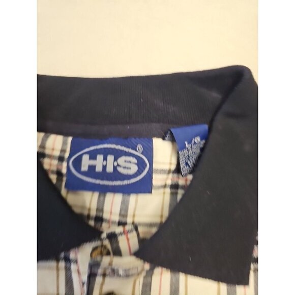 H.I.S. Brand Men's Large Long Sleeve Polo Shirt Checkered New - Picture 3 of 6